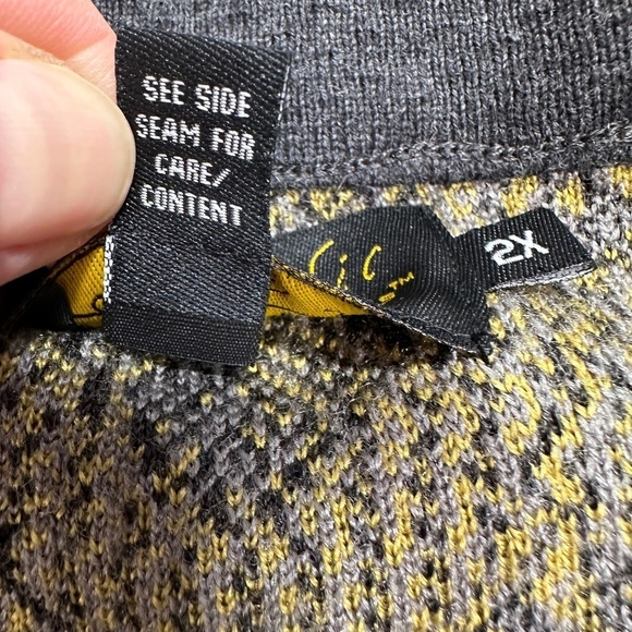 Icelandic Zip Yellow Gray Wool Blend Zip Pockets Women Knit Jacket Sweater Sz 2X - Picture 11 of 12